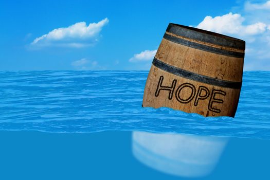Floating Barrel on The Sea, Hope Concept