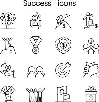 Success icon set in thin line style