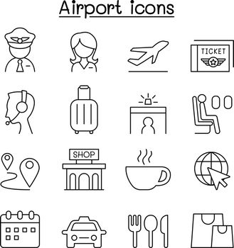 Airport & Aviation icon set in thin line style