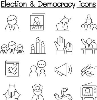 Election & Democracy icon set in thin line style