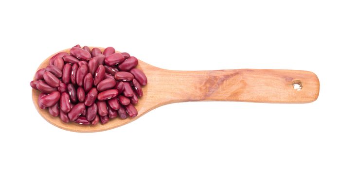 Red bean in a wooden spoon isolated on a white background