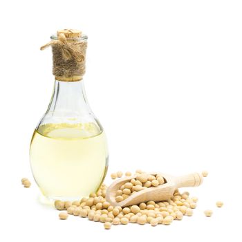 Soybean and Soybean oil bottle isolated on white background