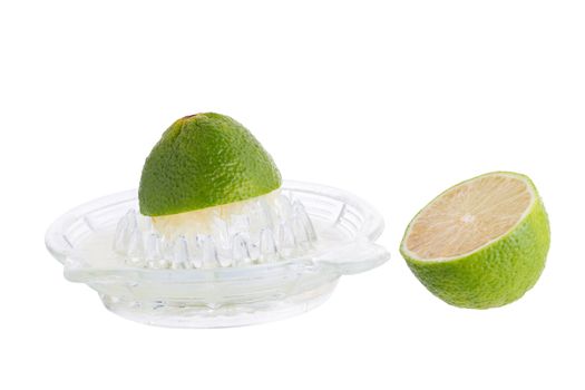 lime crush and lime with half cross section isolated on white ba