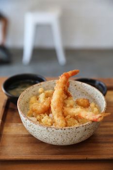 Tempura donburi , Fried shrimp tempura on rice japanese food on 