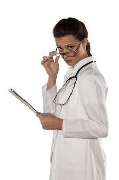 suspicious young woman doctor