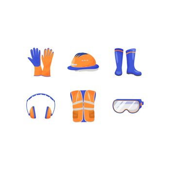 Industrial personal protective equipment flat color vector objects set