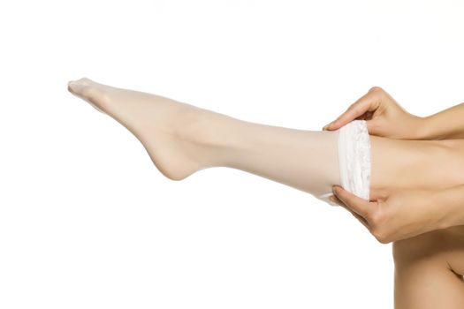 Woman wearing white nylon socks