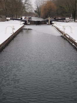 Icy water in Padworth Lock, Kennet and Avon Canal