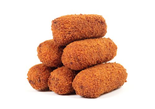 Brown crusty dutch kroketten isolated on a white background
