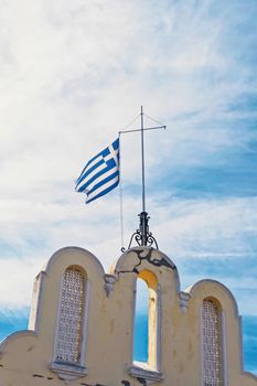Greek flag and blue sky, travel and politics