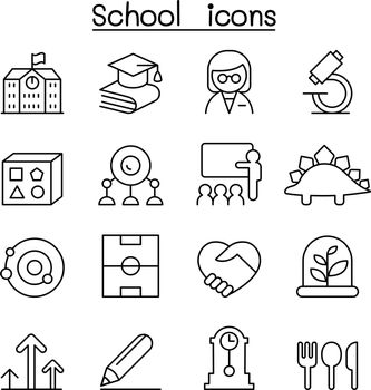 School & Education icon set in thin line style