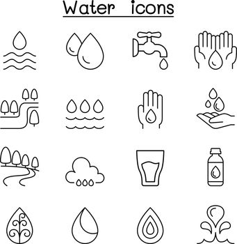Water icon set in thin line style