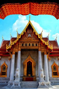 Ancient Marble Church at Wat Benchamabophit Temple. It is a famous landmark in Bangkok Thailand.