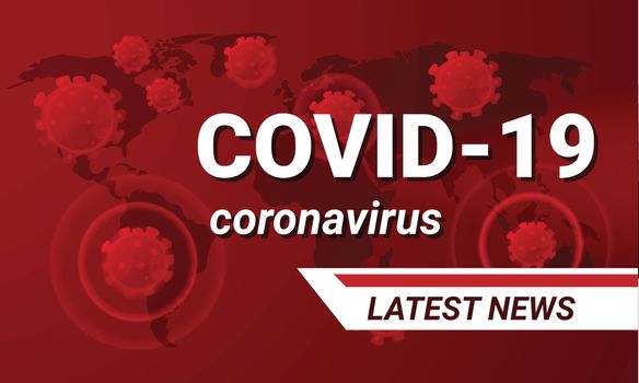 Covid-19 background, red background with strain model of Coronavirus disease.
