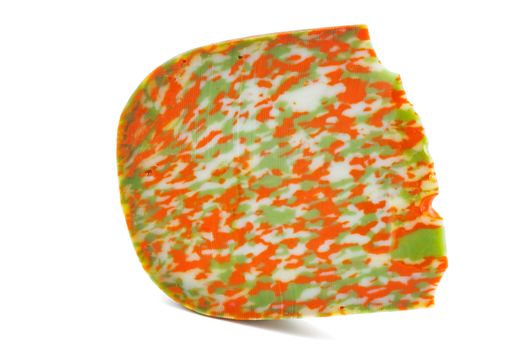 Chunk of piquant spicy multicolored cheese