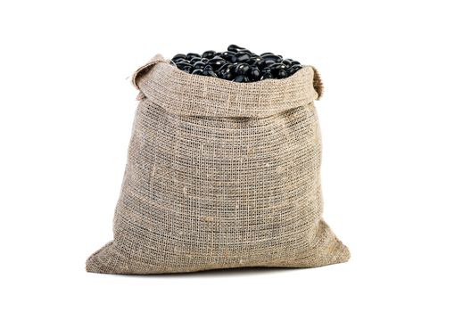 Jute sack with black legume beans