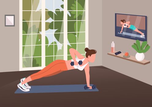 Working out at home flat color vector illustration