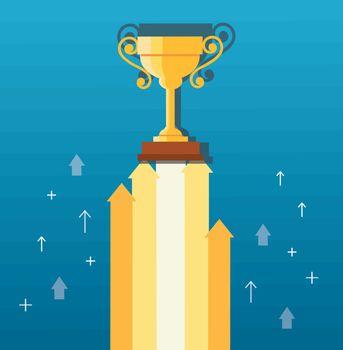 Trophy on cloud, start up business concept illustration