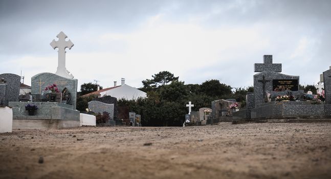 View of a cemetery and ancient tombs inYeu island