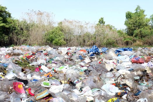 garbage waste landscape background, many of waste garbage plastic, bottle, paper for background, pollution from garbage dump many, yard of plastic waste trash dirty rubbish