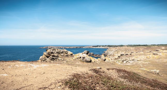 view of the rocky coast of the island of Yeu, Vendee, France