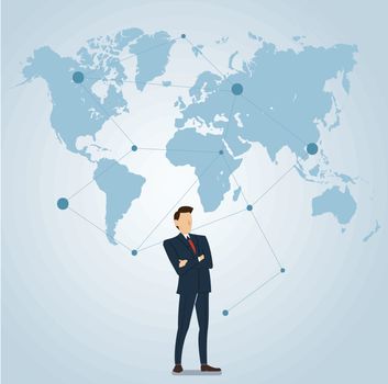 businessman with pin locations icon and map vector, business concept transportation