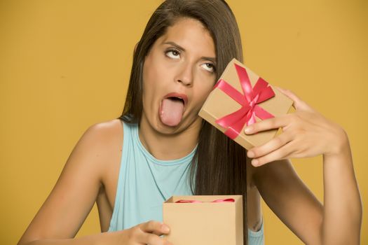 woman opening a present box