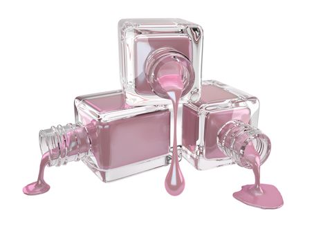 3d illustration of cosmetic glass bottle with pink pearl drops, 