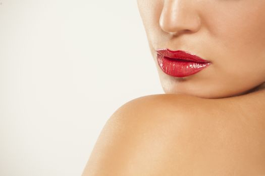 beautiful lips with red lipstick