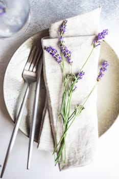 Summer table setting with lavender flowers