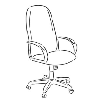 Office revolving chair with backrest and armrests, hand drawn.
