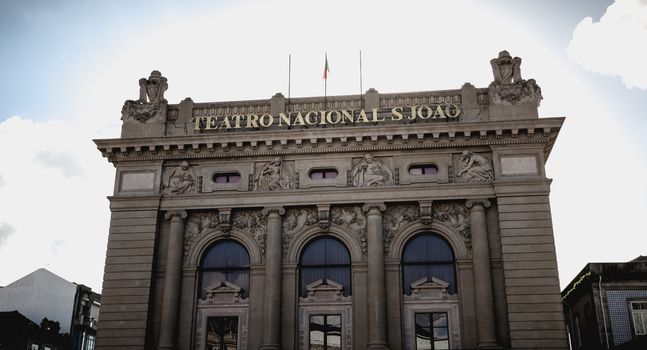Architectural detail of St Joao National Theater in Porto, Portu