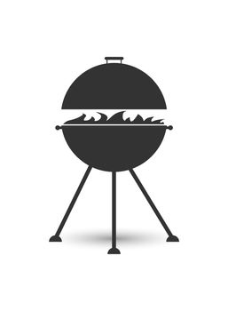 Icon grill for cooking meat with fire. Flat design.
