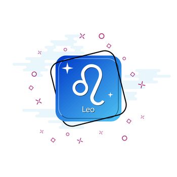 Blue button with the zodiac sign symbol Leo