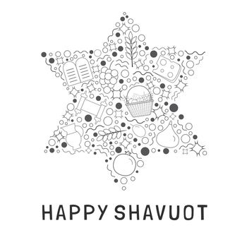Shavuot holiday flat design black thin line icons set in star of
