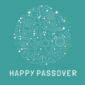 Passover holiday flat design white thin line icons set in round 