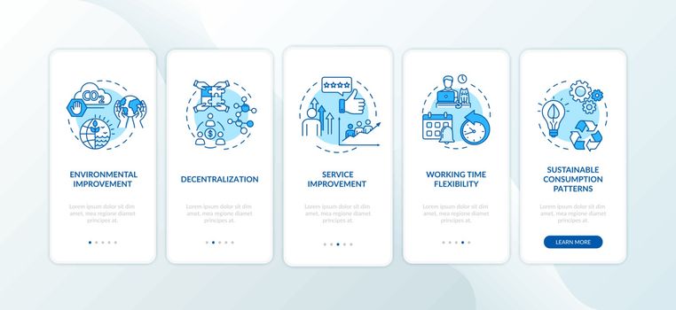 Peer economy benefits onboarding mobile app page screen with concepts