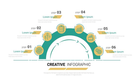 Circle infographics elements design with numbers 6 option