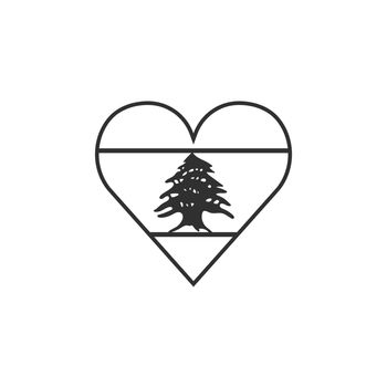 Lebanon flag icon in a heart shape in black outline flat design