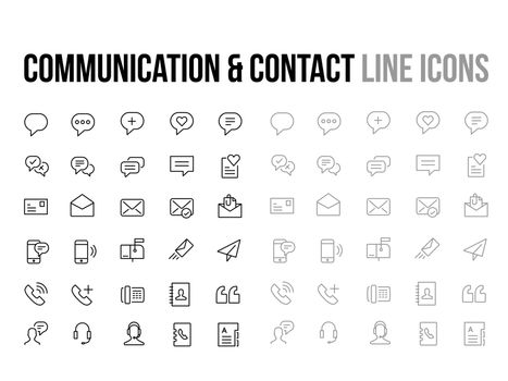 Customer support, contact, messaging, communication vector thin icons