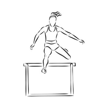 A sprinter leaping over a hurdle in a hurdle race. Hand drawn vector illustration.