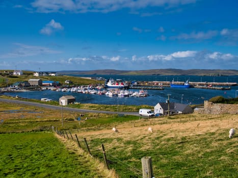 A view of Symbister harbour on the island of Whalsay in Shetland, Scotland, UK