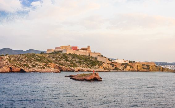 view from the sea of old Ibiza and the bulwark that surrounds it