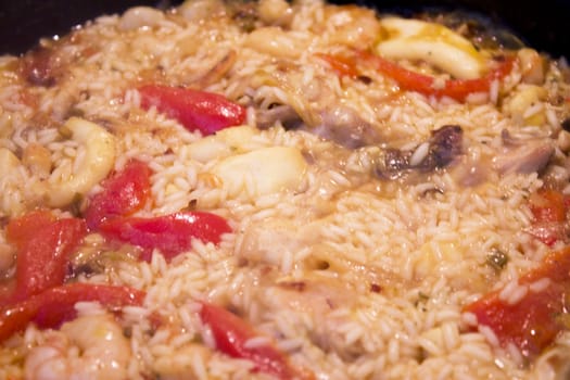 Half cooked rice for paella