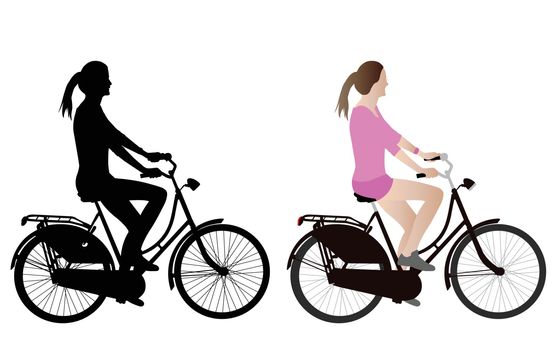female bicyclist silhouette and illustration