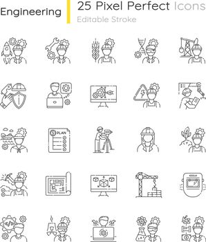 Civil engineering pixel perfect linear icons set