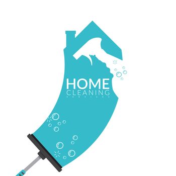 vector of squeegee scraping on house shape in blue color with spray bottle and bubble foam overlay on it. home cleaning service business banner template