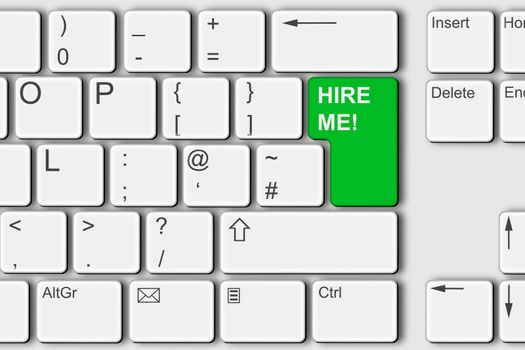Hire me concept PC computer keyboard illustration