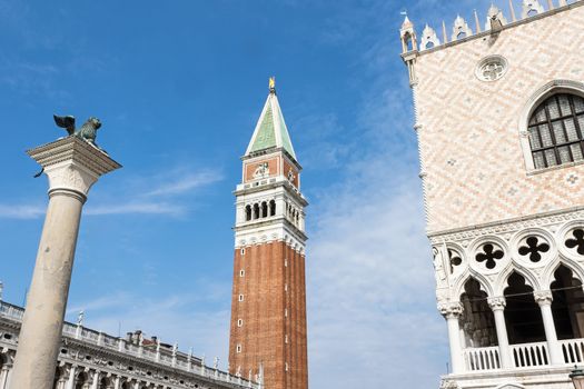 Doges Palace, Campanile and Column in Venice (Italy) 