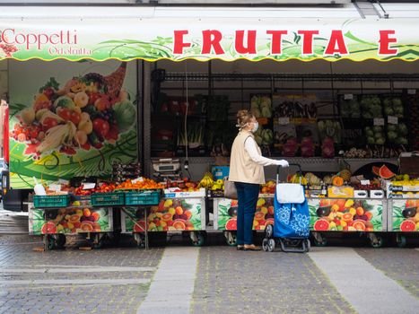 Cremona, Lombardy, Italy - 16 th may 2020 - People grocery shopp